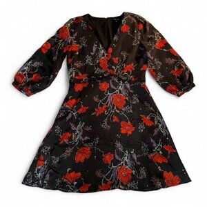 Madewell Floral Silk Long Sleeve Dress